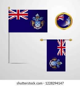 Tristan da Cunha waving Flag design with badge vector