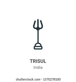 Trisul outline vector icon. Thin line black trisul icon, flat vector simple element illustration from editable india concept isolated on white background