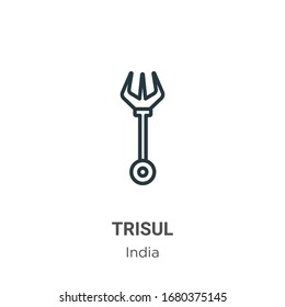 Trisul outline vector icon. Thin line black trisul icon, flat vector simple element illustration from editable india concept isolated stroke on white background
