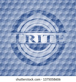 Trite blue badge with geometric pattern.