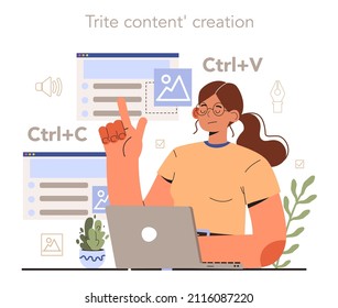 Trite content creation. Content manager guidance. Content creation mistake. Digital promotion strategy and content production. Flat vector illustration