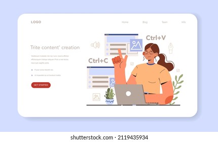 Trite content creation web banner or landing page. Content manager guidance. Content creation mistake. Digital promotion strategy and content production. Flat vector illustration
