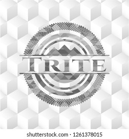Trite grey emblem with geometric cube white background