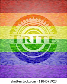 Trite on mosaic background with the colors of the LGBT flag