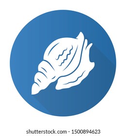 Triton blue flat design long shadow glyph icon. Large mollusk with spiral shell. Tropical seashell.  