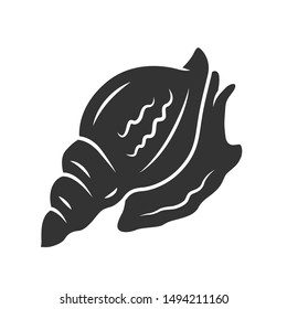Triton glyph icon. Large mollusk with spiral shell. Tropical seashell. Underwater inhabitant. Aquatic mollusk. Marine creature. Silhouette symbol. Negative space. Vector isolated illustration