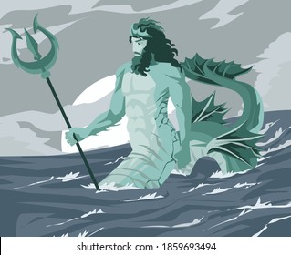 Triton God Of The Sea In A Wave