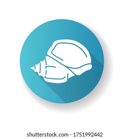 Triton trumpet shell blue flat design long shadow glyph icon. Large exotic seashell, conchology Charonia tritonis. Empty molluscan animal, gastropod conch silhouette RGB color illustration