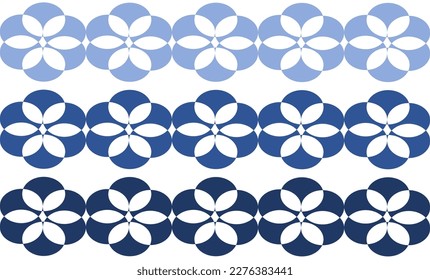 Tri-tone blue sakura flower repeat pattern, replete image, design for fabric printing 