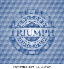 Triumph blue hexagon badge. Vector Illustration. Detailed.