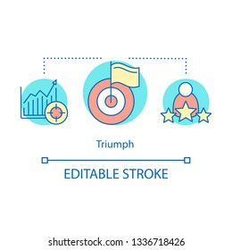 Triumph concept icon. Victory idea thin line illustration. Success and goal achievement. Skill improvement and personal growth. Competition winning. Vector isolated outline drawing. Editable stroke