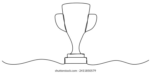 Triumph cup continuous line drawing. Trophy winner symbol. Vector illustration isolated on white.