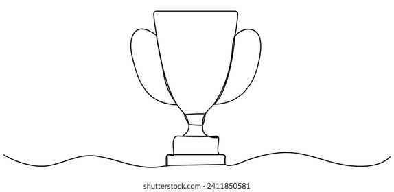 Triumph cup continuous line drawing. Trophy winner symbol. Vector illustration isolated on white.