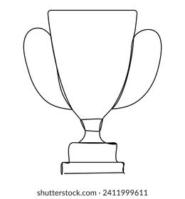 Triumph cup continuous line drawing. Trophy winner symbol. Vector illustration isolated on white.