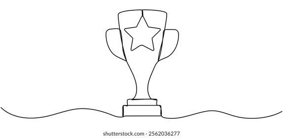 Triumph cup with star shape continuous line drawing. Winner trophy symbol. Achievement success concept. Vector illustration isolated on white.