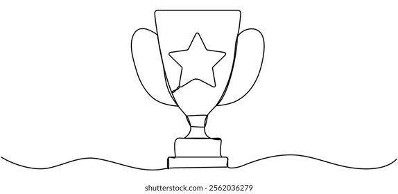 Triumph cup with star shape continuous line drawing. Winner trophy symbol. Achievement success concept. Vector illustration isolated on white.