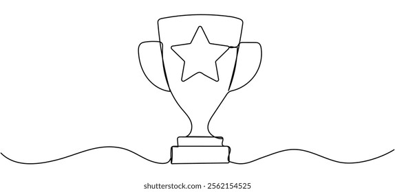 Triumph cup with star shape continuous line drawing. Winner trophy symbol. Achievement success concept. Vector illustration isolated on white.