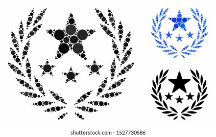 Triumph emblem mosaic of round dots in different sizes and color tones, based on triumph emblem icon. Vector round dots are combined into blue mosaic.