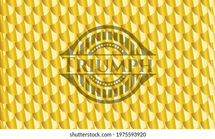 Triumph golden badge or emblem. Scales pattern. Vector Illustration. Detailed. 