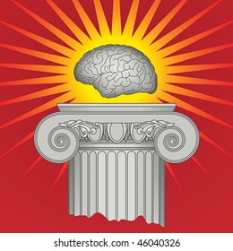 Triumph of Intellect, concept, shining brain on pedestal