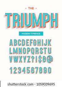 Triumph modern typeface. Font modern typography trend style for printing, decoration, t shirt, animation, video, poster, book. Alphabet cool colorful. Vector Illustration 10 eps