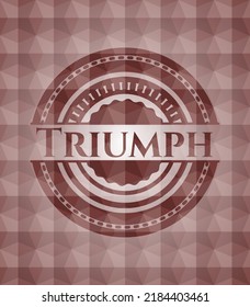 Triumph red emblem or badge with abstract geometric pattern background. Seamless. 