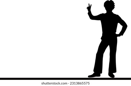 Triumph in Silhouette: Captivating Man Showing Victory Sign, V for Victory: Illustrating Silhouette of a Man Making the Victory Sign