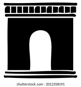 Triumphal arch, triumphal gate in Paris, France, Europe, historical monument, famous tourist sight and attraction, symbol, vector, illustration in black and white color, isolated on white background