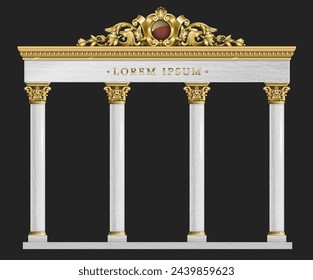 Triumphal Arch. Golden classic rococo baroque frame. Vector graphics. Luxury frame for painting or postcard cover