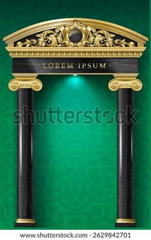 Triumphal Arch. Golden classic rococo baroque frame. Vector graphics. Luxury frame for painting or postcard cover