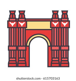 Triumphal arch icon symbol: city history elements, paris, barcelona, gates. Editable strokes. Flat design line vector illustration concept. Image isolated on white background
