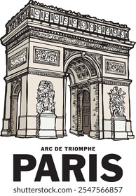 Ilustración del Arco del Triunfo, Arquitectura del Lugar famoso de París, Francia, Dibujo