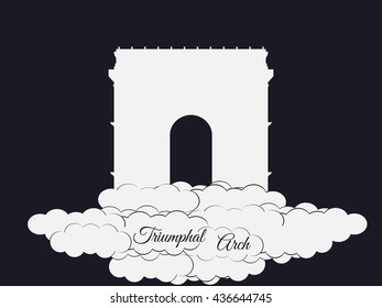 Triumphal Arch isolated on black background. Sights of Paris and France. Vector illustration.