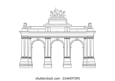 The Triumphal Arch Jubilee Park Brussels Belgium Landmark Monument Vector Illustration