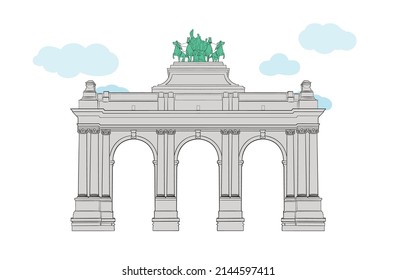 The Triumphal Arch Jubilee Park Brussels Belgium Landmark Monument Vector Illustration