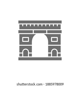 Triumphal Arch, landmark of Paris, France grey icon.