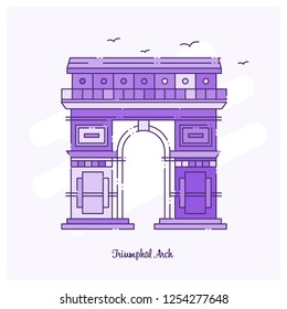 TRIUMPHAL ARCH Landmark Purple Dotted Line skyline vector illustration