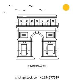 TRIUMPHAL ARCH Denkmal. World Travel Natural Illustration Hintergrund in Line Style