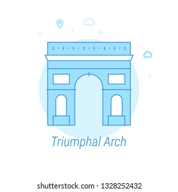 Triumphal Arch, Paris Flat Vector Icon. Historical Landmarks Related Illustration. Light Flat Style. Blue Monochrome Design. Editable Stroke. Adjust Line Weight. Design with Pixel Perfection.