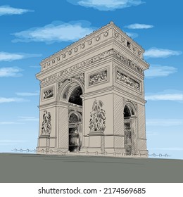 Arco triunfal en París Francia. Dibujo de lápiz de color