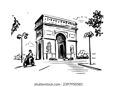 Triumphal Arch. Paris, France drawing sketch