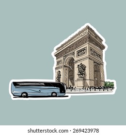 Triumphal Arch in Paris, France. Vector illustration