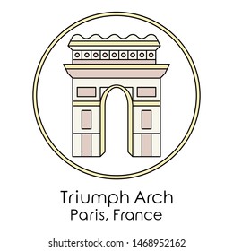 Triumphal Arch Symbol of Paris, France colour icon.