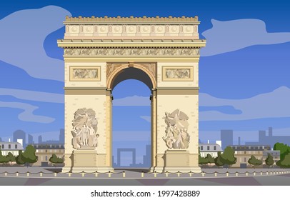 Arco triunfal. Plaza Charles de Gaulle. Vector.