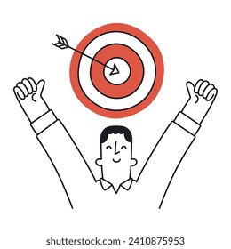 Triumphant Achievement: Hitting the Bullseye! Doodle style with an editable stroke.