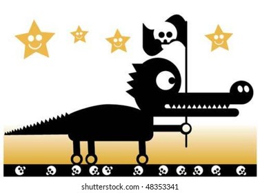 Triumphant crocodile with a banner