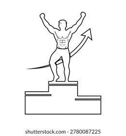 Triumphant devil standing on podium with upward arrow