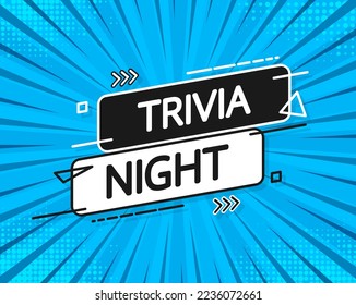 Trivia night banner in 3D style on blue background. Vector illustration