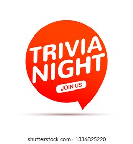 Trivia night icon speech bubble sign. Play brain game fun learn.