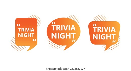Trivia night label for promo design. trivia night labels, stickers or tags for quiz games. Quiz design elements and promotions with free gifts.